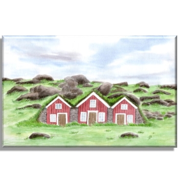 Leinwand 40 x 30 cm Keilrahmen Canvas-Leinen Aquarell Kunst Druck Kunstdruck  Feenhäuser Island Märchen